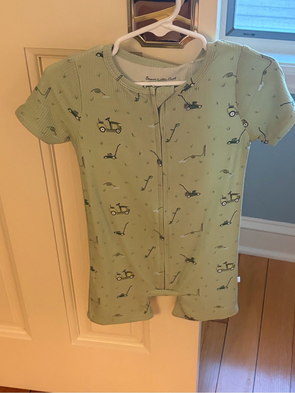 NWT Brave Little Ones Ribbed Bamboo Lawn Mower Print Shortie Baby Romper 18-24M